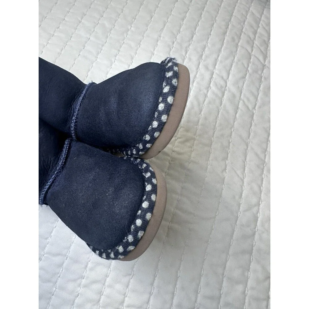 UGG Bailey Bow Boots Toddler Girls 6 Purple Suede Polka Dot Sheepskin Fur